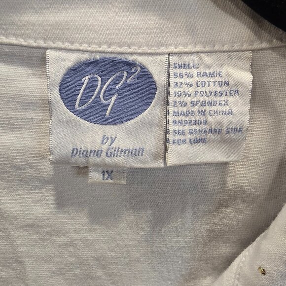 DG2 Diane Gilman White Rhinestone Jacket Size 1X Button-up Pockets Cotton Romie - Picture 7 of 8